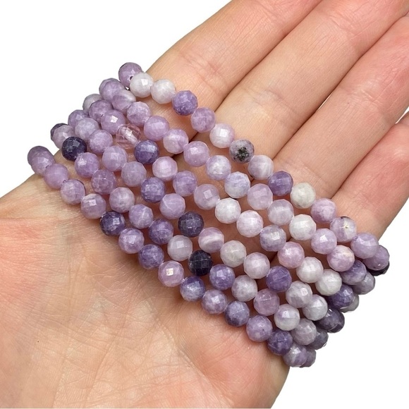 6mm Faceted Lepidolite Stretch Bracelet Stone Gemstone Crystal Purple Stone - Picture 3 of 5